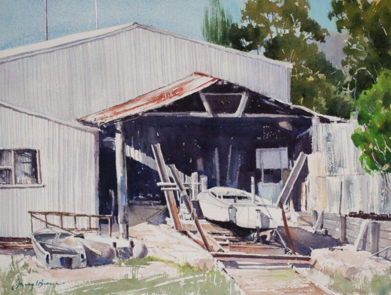 The Boatshed, Watercolour , 31x41cm Unframed